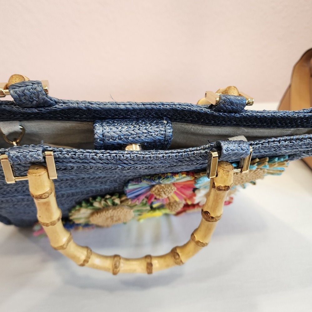 Haute Hippie Women's Straw Raffia Bag Purse With Gold Tone Chain Retro Ladylike - Picture 5 of 11
